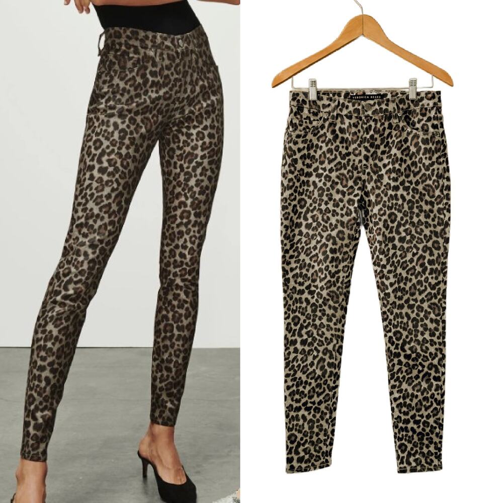VERONICA BEARD Brooke Coated Leopard Print Skinny Jeans Size 4/27 Mid-rise